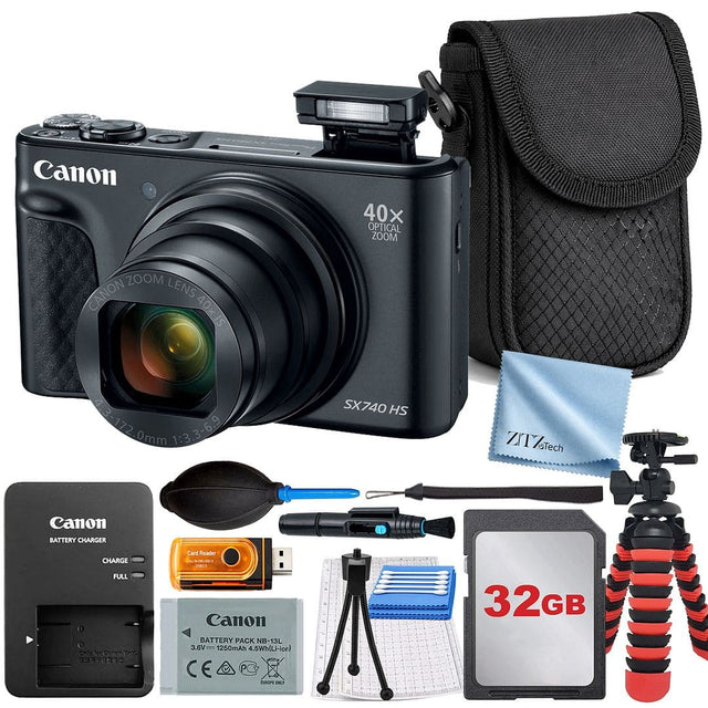 Canon 40x Optical Zoom Lens 40xIS 4.3-172.3-6.9 0mm 1:3 SX740 HS

Canon Battery Charger
Canon Battery Pack NB-13L 3.6V 1250mAh 4.5Wh Li-ion
Canon Card Reader
32GB SD Card

ZTYTech Camera Bag
Cleaning Cloth
Tripod
Cleaning Brush
Screen Protector