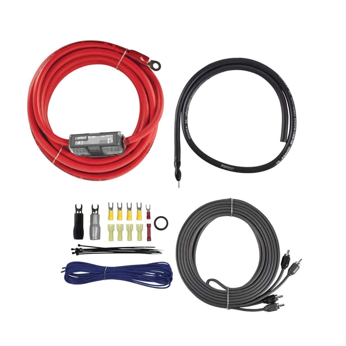 T-Spec - v8 SERIES 1500W 4-Gauge Mini-ANL Amp Installation Kit with RCA Cables - Black