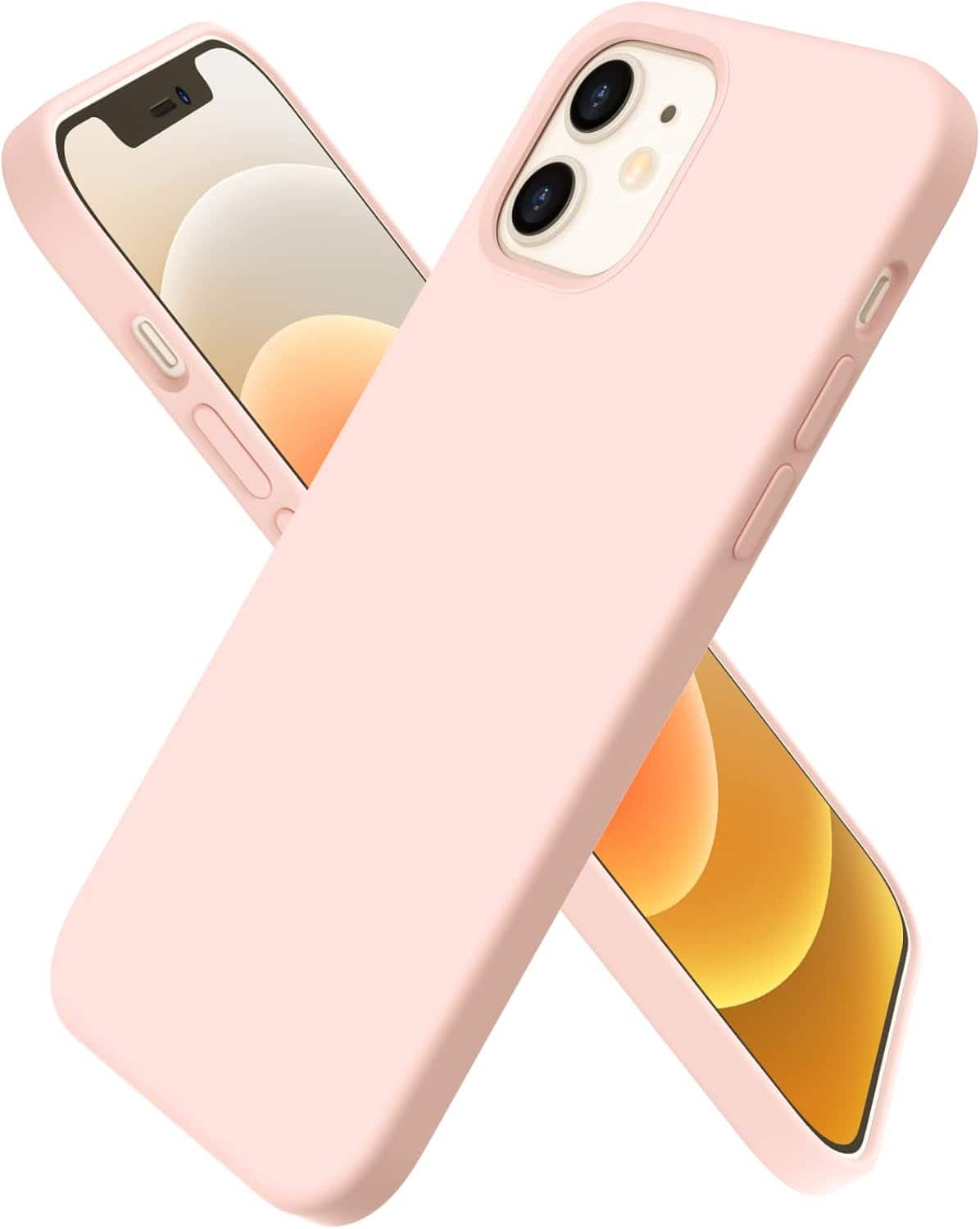 Ornarto - Compatible with iPhone 12 Mini Case 5.4", Slim Liquid Silicone 3 Layers Full Covered Phone Case - Pink