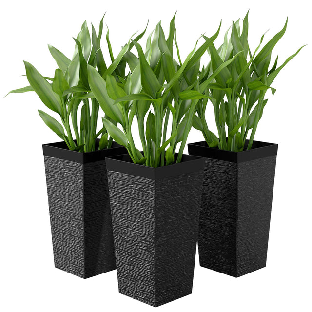 Front. Outsunny - Inch Set of 3 Outdoor Planters with Stone Finish and Wheels - Black.