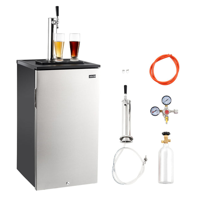 Front. VEVOR - Beer Kegerator, Single Tap Commercial Draft Beer Dispenser for D system, Refrigerator With Shelves, Hold 1 Sixth Keg - Silver.