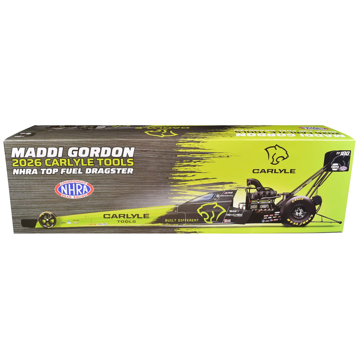 Autoworld - NHRA TFD (Top Fuel Dragster) #TF100 Maddi Gordon "Carlyle Tools" Green & Black (2026) 1/24 Diecast Model Car Auto World