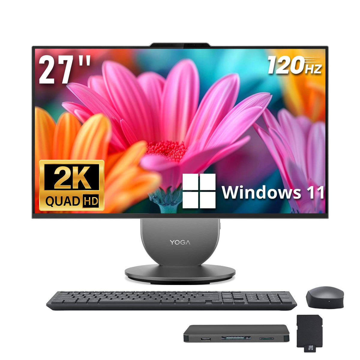 Lenovo - Yoga All-in-One Desktop AI PC,27" QHD 120Hz Display,Intel Ultra 7 255H,16GB RAM,1TB SSD+1TB Dock,Win 11 - Luna Grey