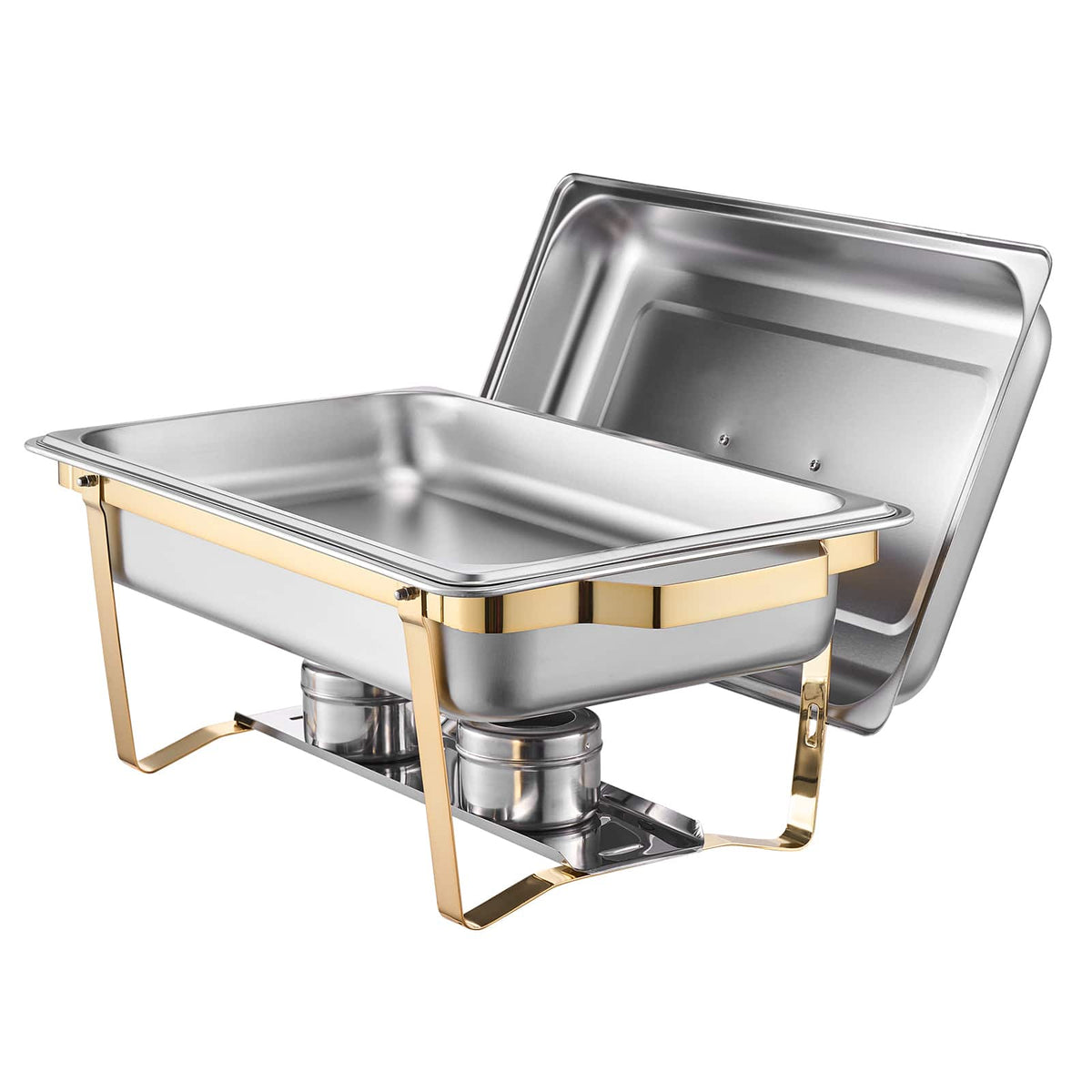 VEVOR - Chafing Dish Buffet Set, 8 Qt 4 Pack, Stainless Steel Chafer with 2 Full Size & 4 Half Size Pans,Rectangle Warmer Server - Gold