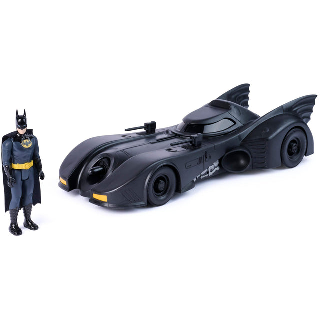 Front. Spin Master - Spin Master Batman '89 Batmobile and 4-Inch Poseable Figure Set - Retro Collector Ages 4+ - Black.