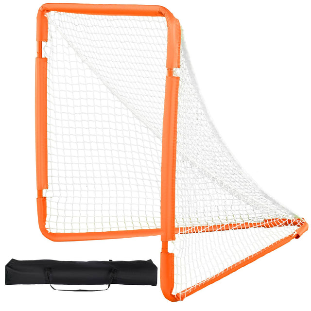 Front. VEVOR - Lacrosse Goal, 4' x 4' Small Kids Lacrosse Net, Folding Portable Lacrosse Goal with Carry Bag - Orange.