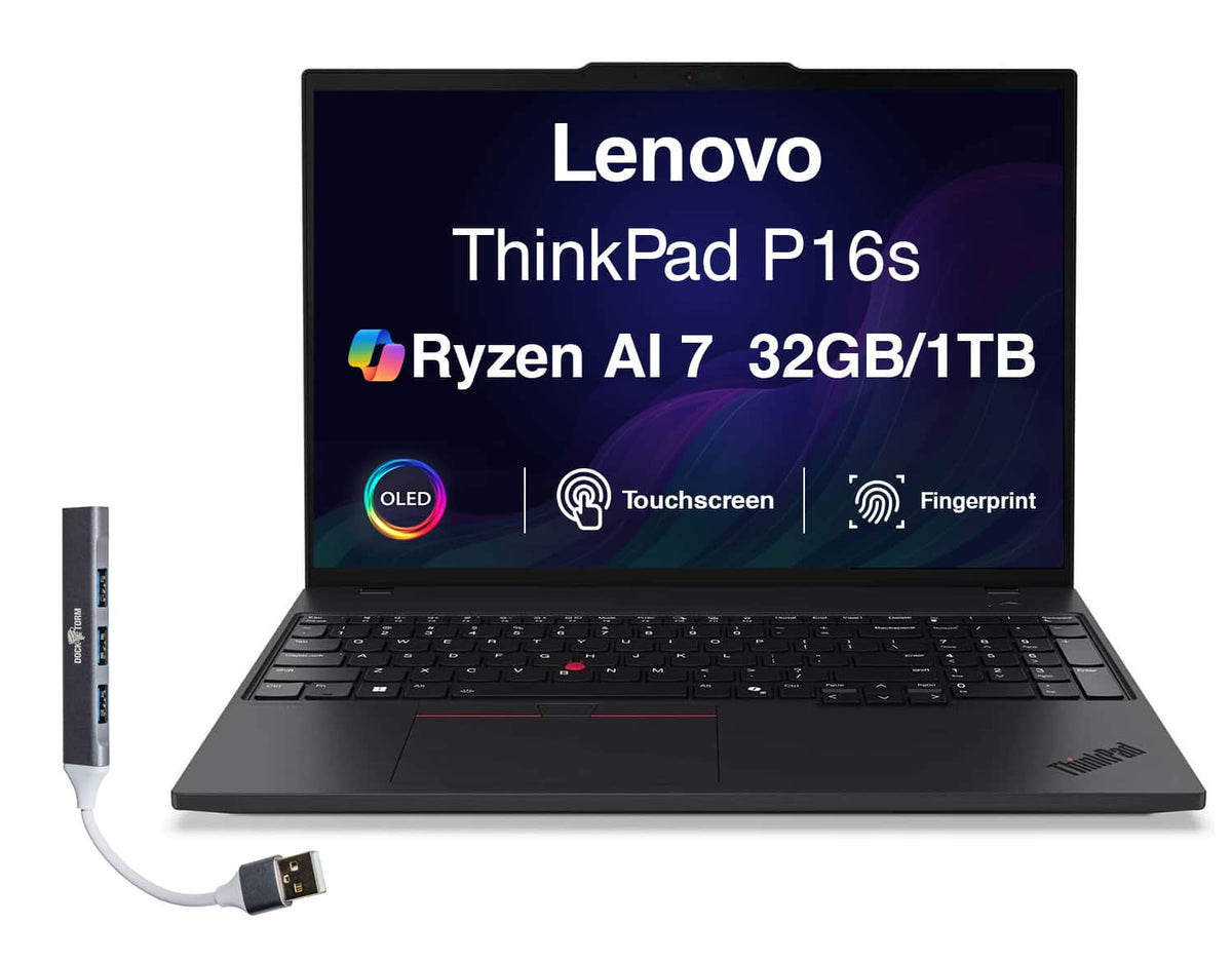 Lenovo - Upgraded - ThinkPad P16s Laptop 16.0 4K (AMD Ryzen AI 7 350, 32GB DDR5, 1TB PCIe SSD, Win 11 Pro) w/USB Hub - Black