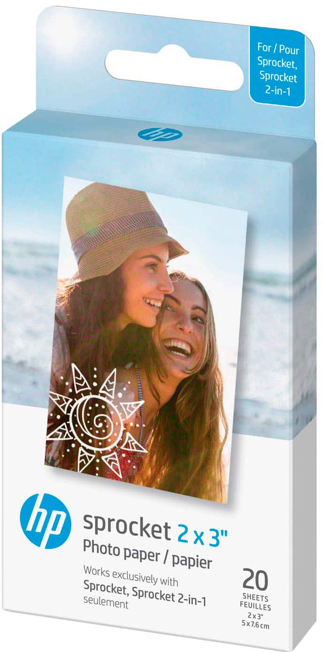 For HP Sprocket, Sprocket 2-in-1 Photo Paper works exclusively with HP Sprocket, with 20 sheets included.
