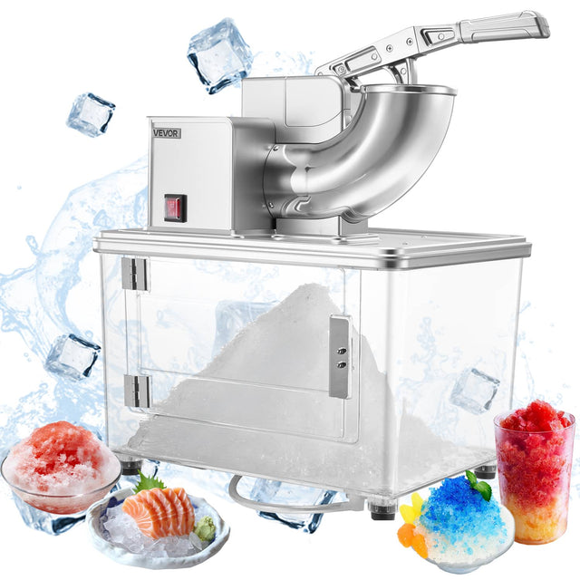 Front. VEVOR - Commercial Ice Crusher 661LBS/H,350W Electric Snow Cone Machine with 4 Blades,2000RPM Stainless Steel Shaved Ice Machine - Silver.