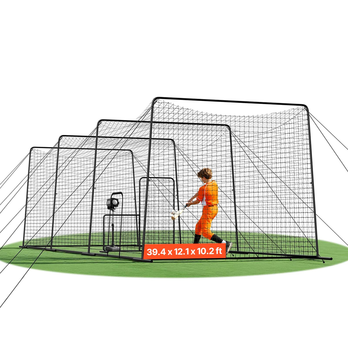 VEVOR - Baseball Batting Cage, 39.4 x 12.1 x 10.2 FT Freestanding Portable Batting Cage, Hitting Cages with 45-Ply Knotted HDPE - Black