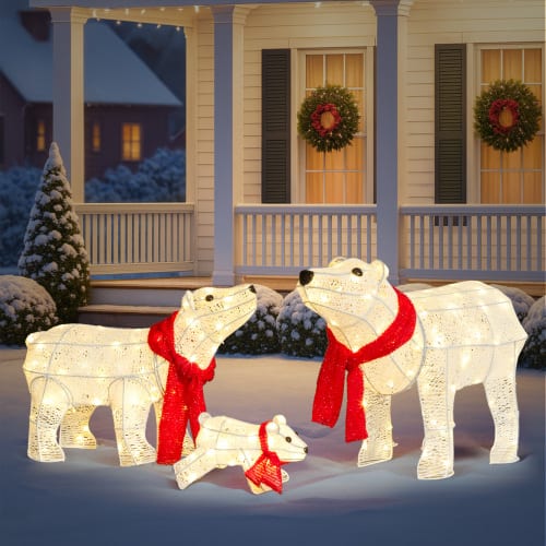 Winado - 3PCS Christmas 27.5in Polar Bear Family Pre-lit with LED Lights for Xmas Indoor Outdoor Holiday Party Decorations - White