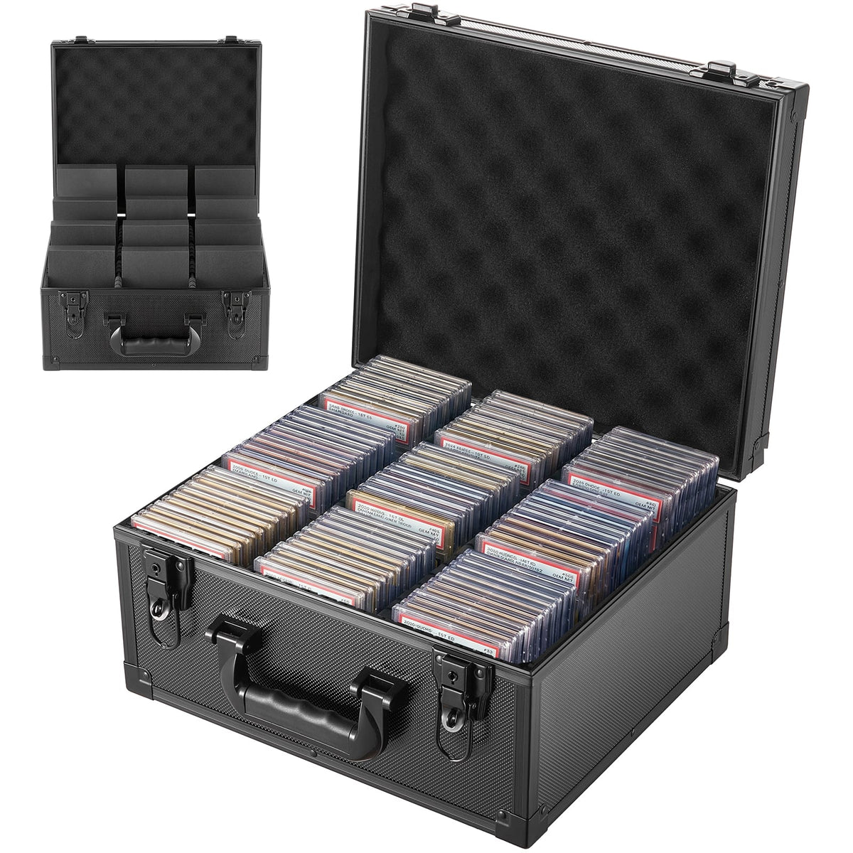 VEVOR - Graded Card Case 3 Row 180 PSA Slab Storage Box with Mechanical Lock, Baseball Sports Trading Cards Holder Collector - Black