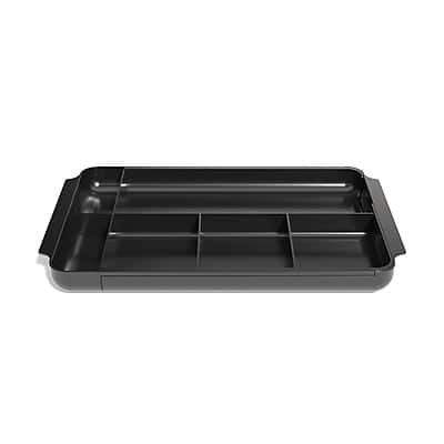 Front. TRU RED - 7-Compartment Expandable Plastic Drawer Organizer - Black.