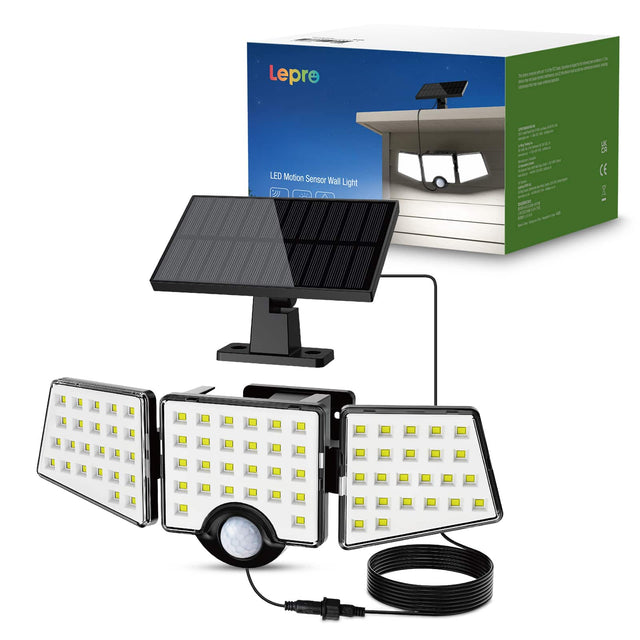Front. Lepro - 1000LM Solar Motion Sensor Flood Light, 6500K Daylight White, Auto ON/Off, Separate Solar Panel, Adjustable Heads.