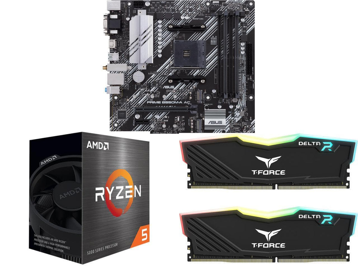 ENIAC - Motherboard CPU Memory Combo - ASUS PRIME B550M-A AC mATX Motherboard, AMD Ryzen 5 5500, T-Force Delta RGB 16 GB (2x8GB)
