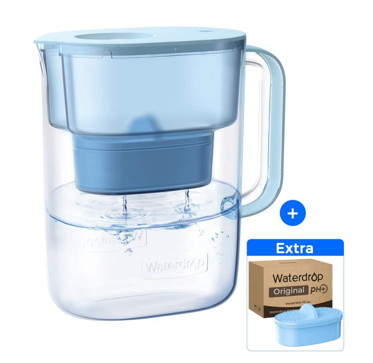 Waterdrop - PT-07B-A Alkaline Water Filter Pitcher, 10-Cup, with 1+1 Filters - Blue