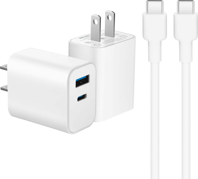 Front. Best Buy essentials™ - 20W Dual-Port Wall Charging Kit for USB-C Smartphones, Tablets and More (2 Pack) - White.