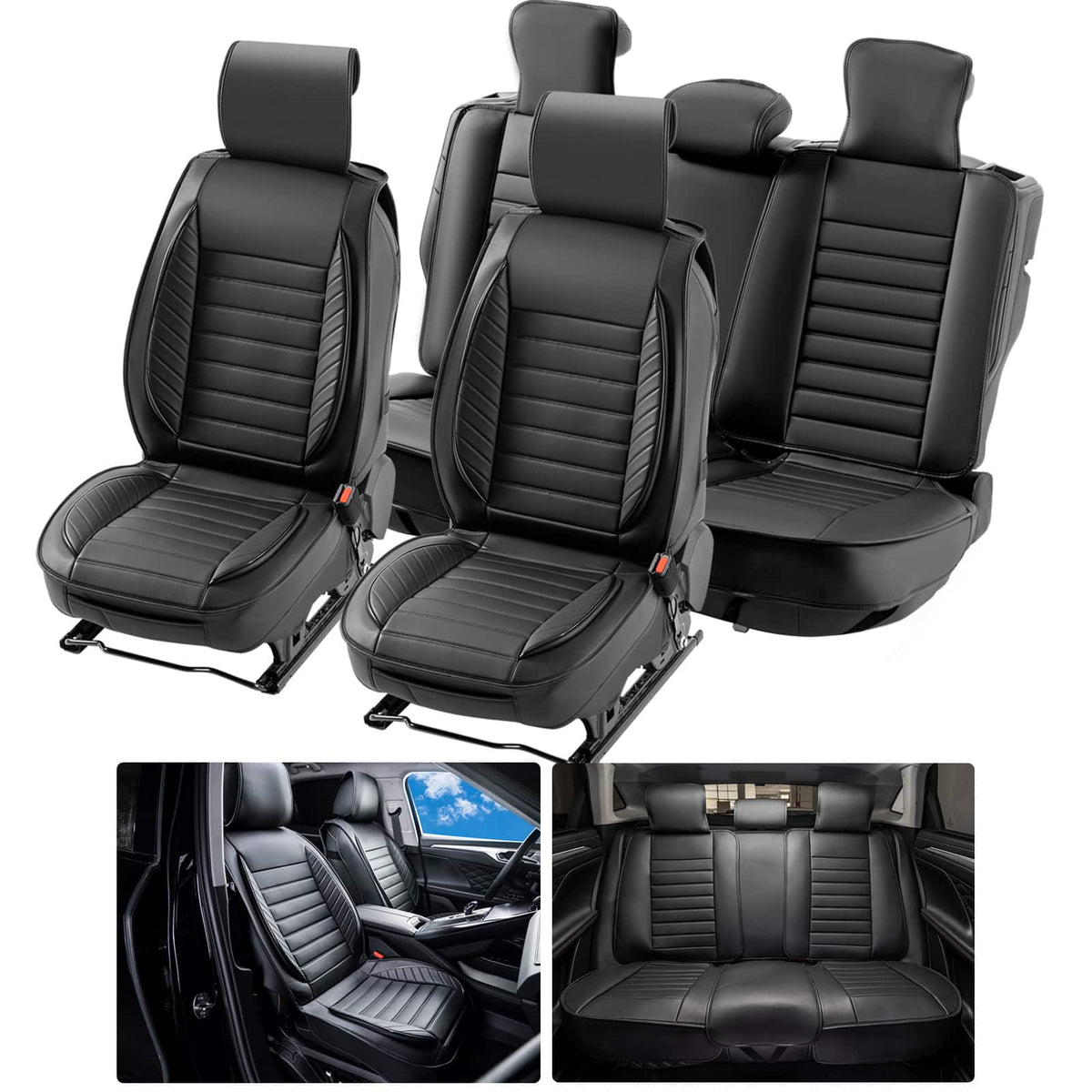 VEVOR - Seat Covers, Universal Car Seat Covers Full Set Seats, Front and Rear Seat, 9pcs Faux Leather Seat Cover, Semi-enclosed - Black
