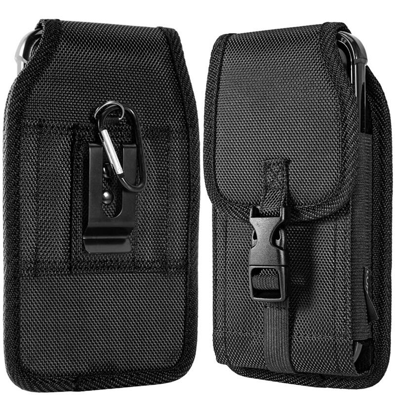 LUXMO - Extra Large Vertical Universal Leather Phone Holster with Front Buckle - Black