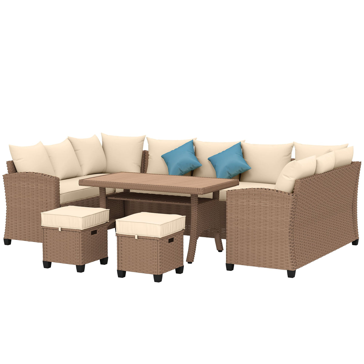Outsunny - 6 Piece Patio Furniture Set, PE Wicker Outdoor Furniture Conversation Set with 3 Sofas - Khaki