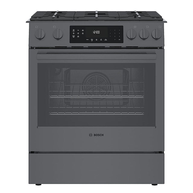 Front. Bosch - 800 Series 4.8 Cu. Ft. Slide-In Gas Convection Range with Self-Cleaning - Black stainless steel.
