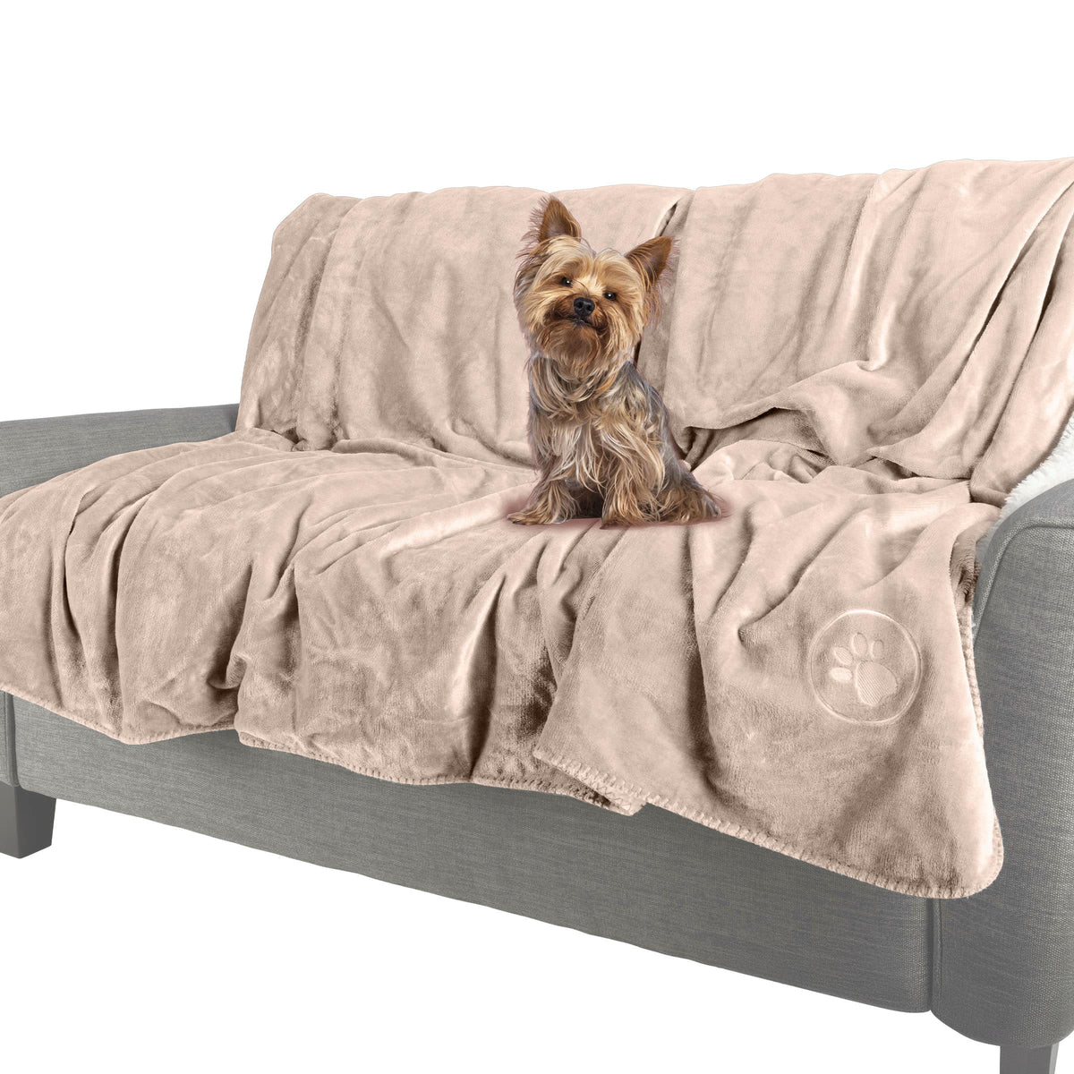 PetMaker - Waterproof Dog Blanket 30x40-Inch Sherpa Dog Blanket for Couch, Bed, or Car Protects from Spills, Stains, or Pet Fur - Tan