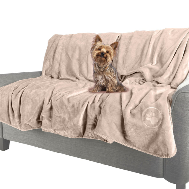 Front. PetMaker - Waterproof Dog Blanket 30x40-Inch Sherpa Dog Blanket for Couch, Bed, or Car Protects from Spills, Stains, or Pet Fur - Tan.