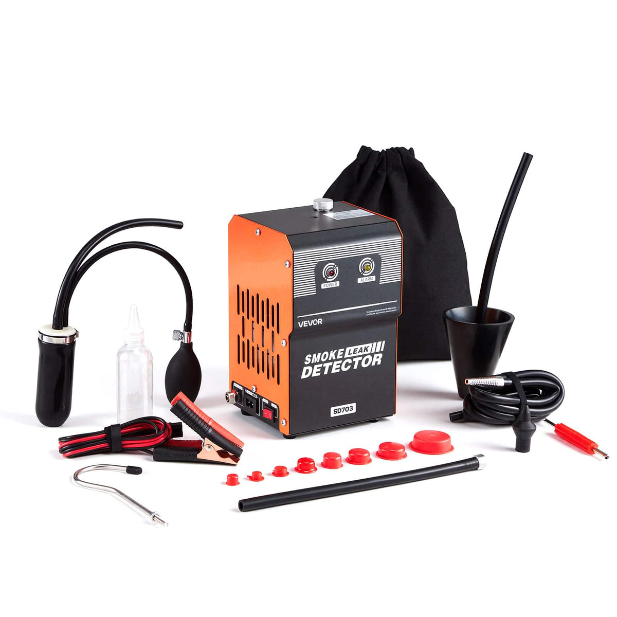 VEVOR - Automotive Smoke Machine Leak Detector, DC 12V EVAP Vacuum Diagnostic Tester with Built-in Air Pump, Dual-Mode Vacuum - Black;Orange