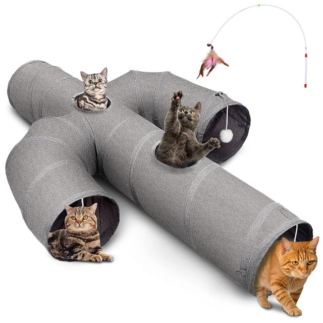 Front. Ownpets - Cat Tunnel Cactus-Shaped - Gray.