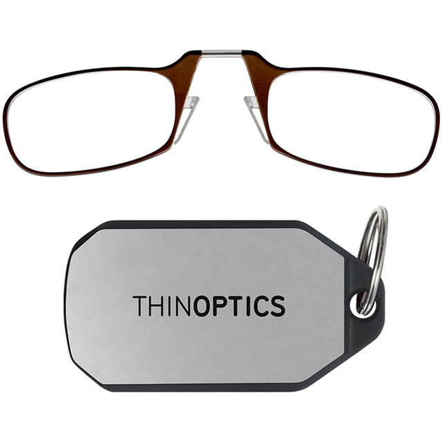 Front. ThinOptics - 1.5 Reading Glasses with Silver KeyChain - Brown.