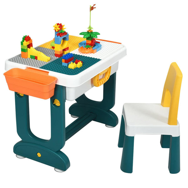 Front. Costway - Costway 5 in 1 Kids Activity Table Set w/ Chair Toddler Luggage Building Block Table - Yellow + Orange + Turquoise + Gray + White.