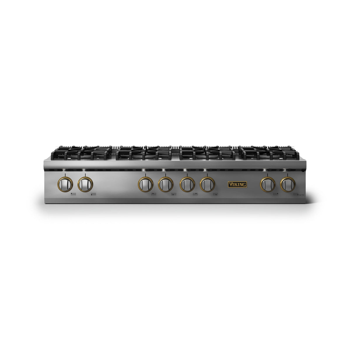 Viking - 48"W. Pro5S 8 Burner Built-in Gas Sealed Burner Rangetop-Stainless Steel/Brushed Brass - Stainless Steel