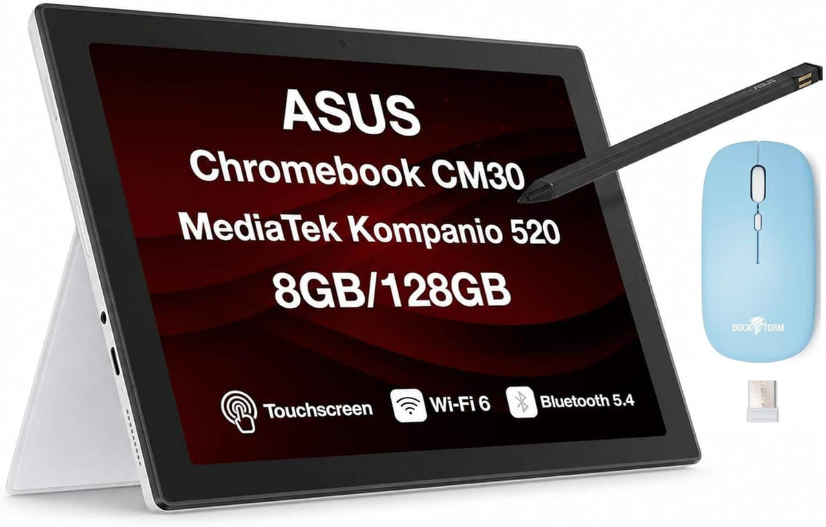 ASUS - Chromebook CM30 10.5" Touchscreen FHD 2-in-1 (MediaTek Kompanio 520, 8GB RAM, 128GB eMMC SSD, Chrome OS)W/Mouse - Silver