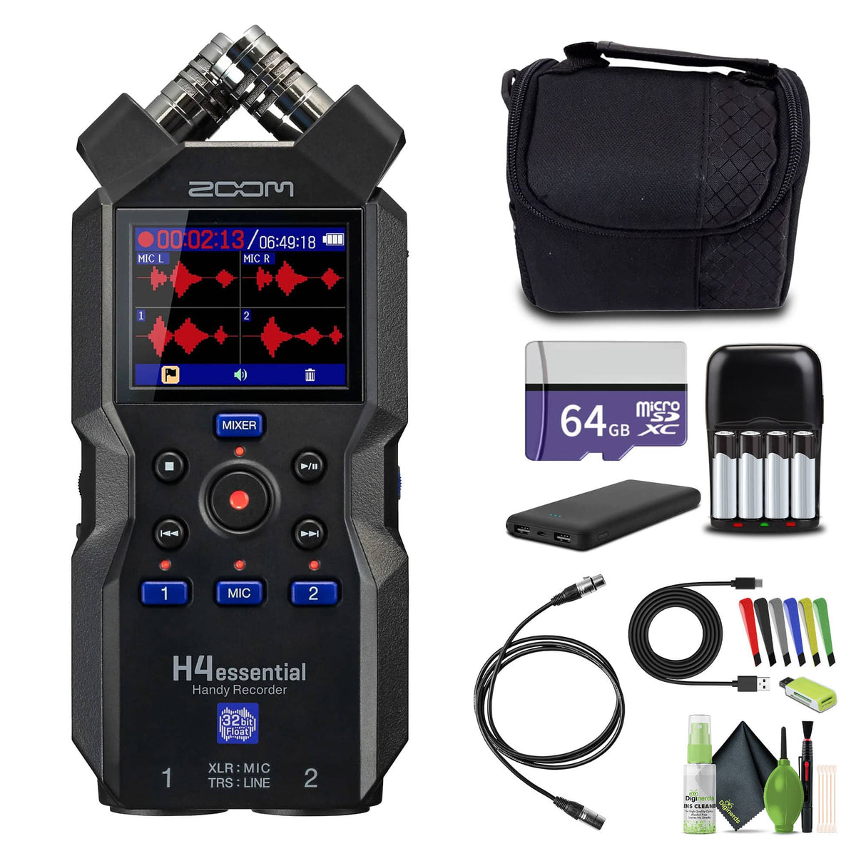 Zoom - H4essential 4-Track 32-Bit Float Portable Audio Recorder Bundle - Black