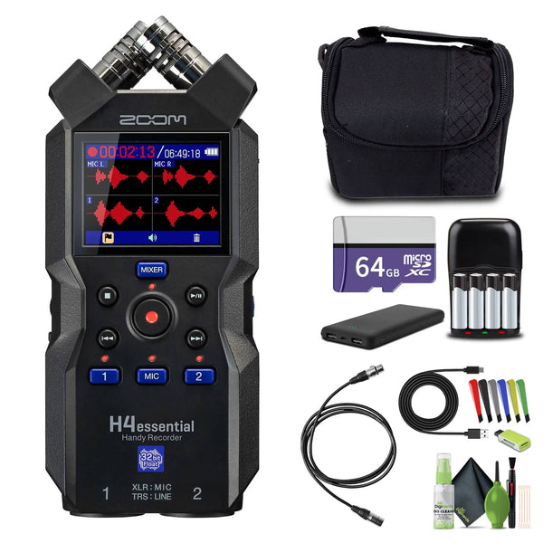 Zoom - H4essential 4-Track 32-Bit Float Portable Audio Recorder Bundle - Black