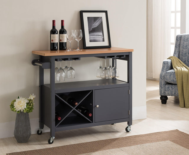 Front. Kings Brand Furniture - Kings Brand Furniture Wood Kitchen Storage Serving Cart with Wine Rack (Grey/Natural) - Grey.