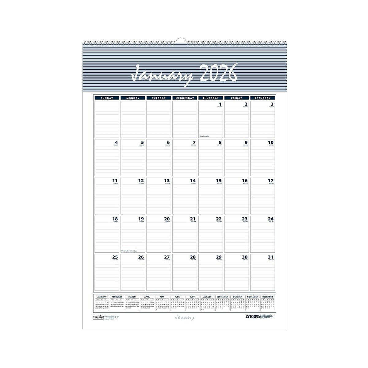 House of Doolittle - Bar Harbor Recycled Wirebound Monthly Wall Calendar 12 Month January 2026 to December 2026