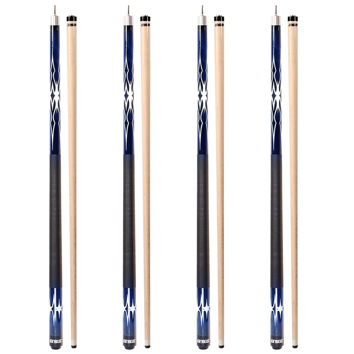 GSE Games & Sports Expert - Set of 4 Canadian Maple Hardwood Billiard Pool Cue Stick for Men/Women - 18/19/20/21oz Each - Blue