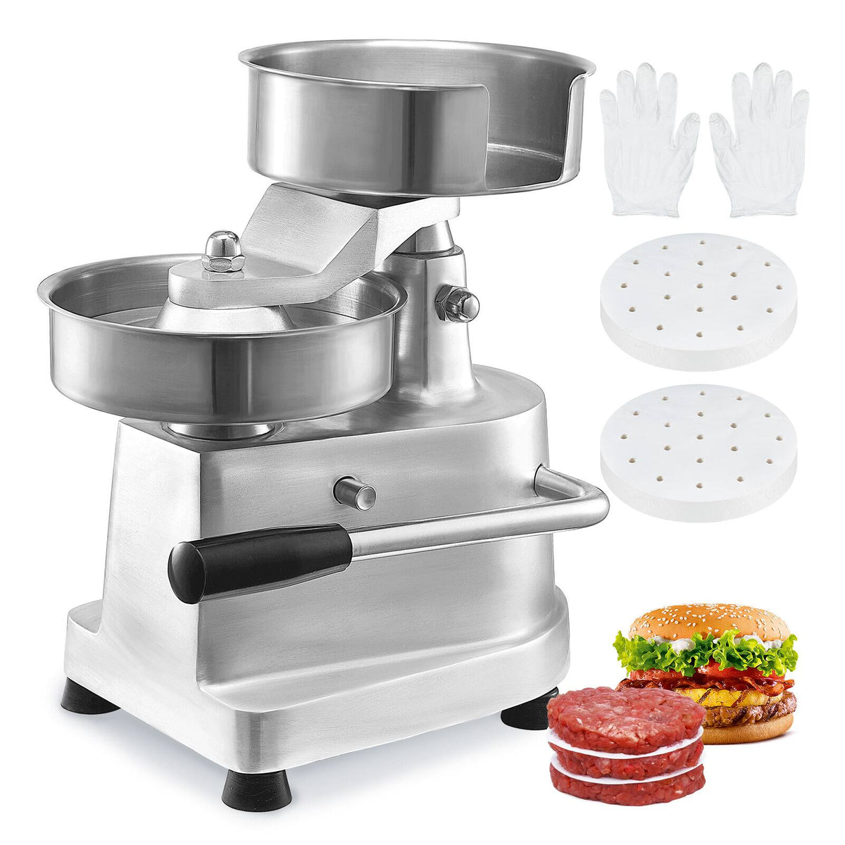 VEVOR - Commercial Burger Patty Maker, 150mm/6inch Hamburger Beef Patty Maker, Heavy Duty Food-Grade Stainless Steel - Silver