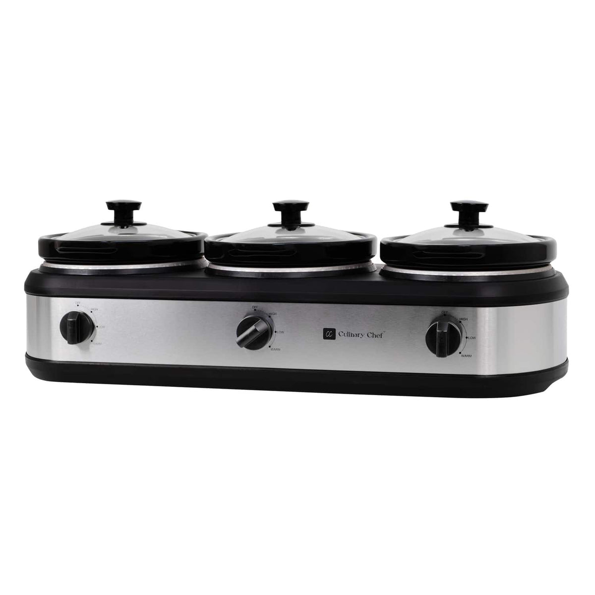 Culinary Chef - 420W Triple Slow Cooker and Buffet Server, Three 2.5 Qt Ceramic Pots - Silver