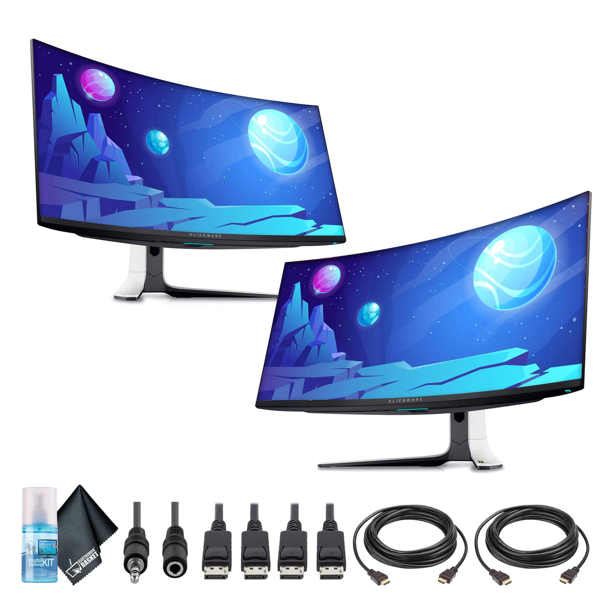 Bundle - 2 x Alienware AW3423DW 34.2" 1440p HDR 175 Hz Curved Gaming Monitor + More - Lunar Light