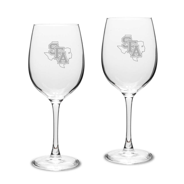 Front. Jardine - Stephen F Austin Lumberjacks Two-Piece 16oz. Traditional White Wine Glass Set - Multicolor.