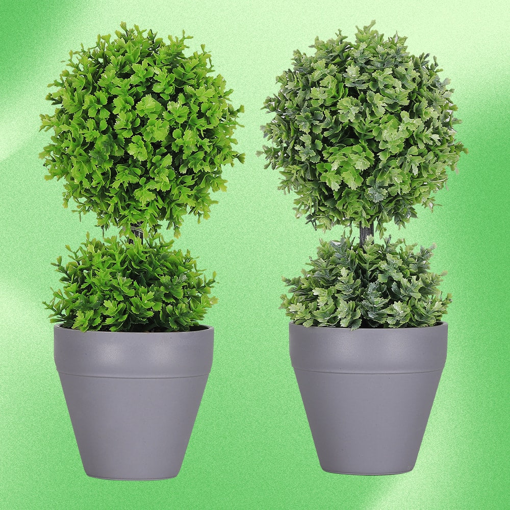 Oumilen - 2 Pack Artificial Cypress Topiary Balls - Faux Round Garden Trees for Outdoor Landscaping, Evergreen Decorative