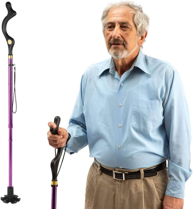 Front. Medical King - Walking Cane Collapsible Special Balancing with 10 Adjustable Heights - Self-Standing Folding Cane, Lightweight - Purple.