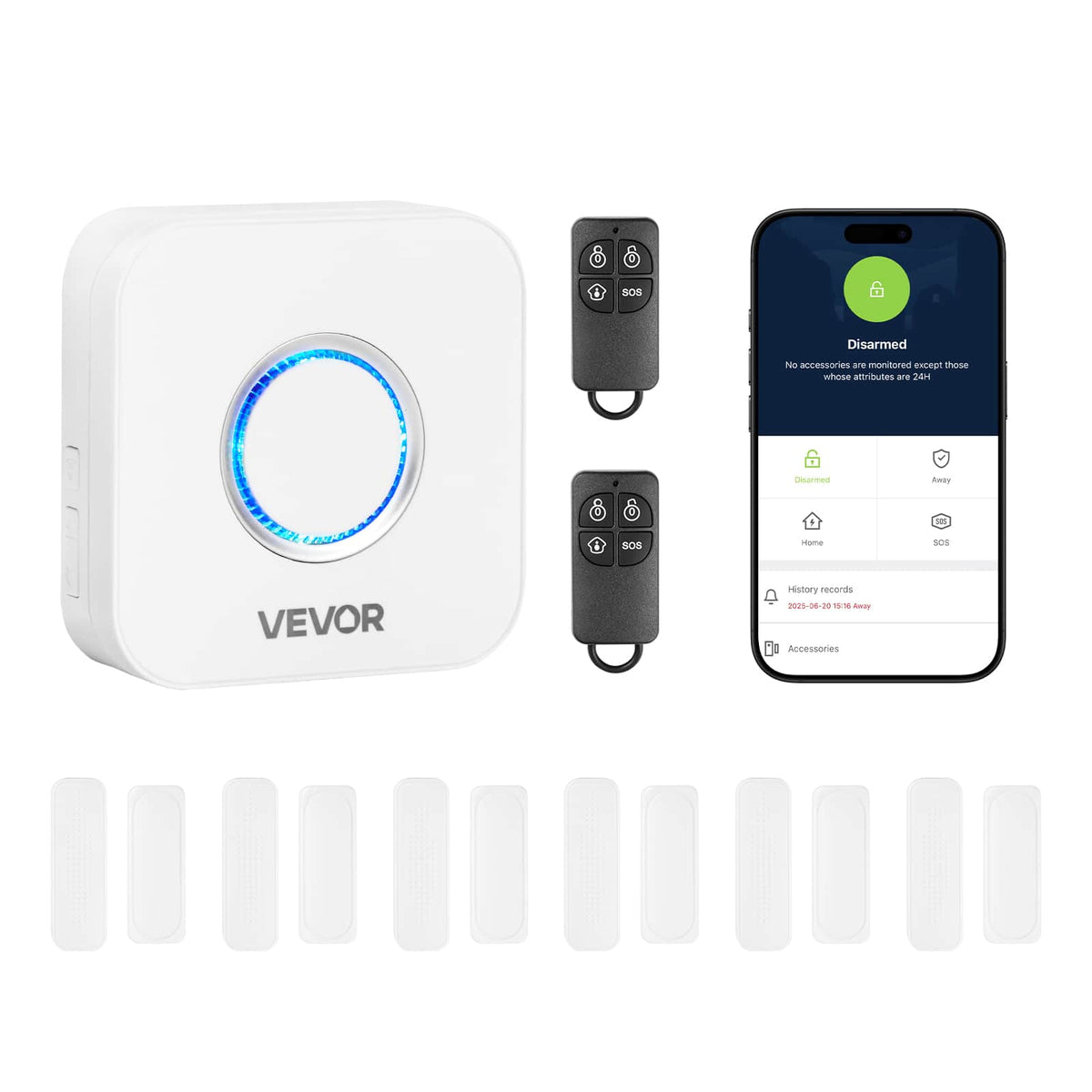 VEVOR - Door Chime, DC 12V, Wireless Door Open Contact Sensor Alarm Chime with 656 ft Range, Remote Control with App - White