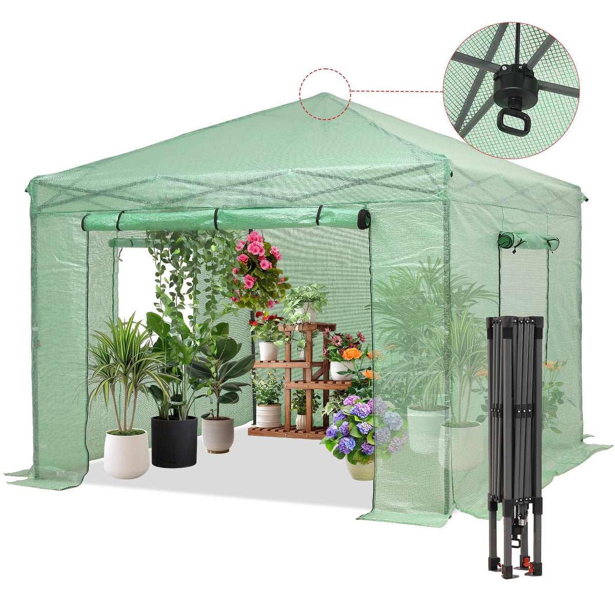 Ainfox - 8x8ft Instant Pop-up Greenhouse, Indoor Outdoor Plant Gardening House - Green