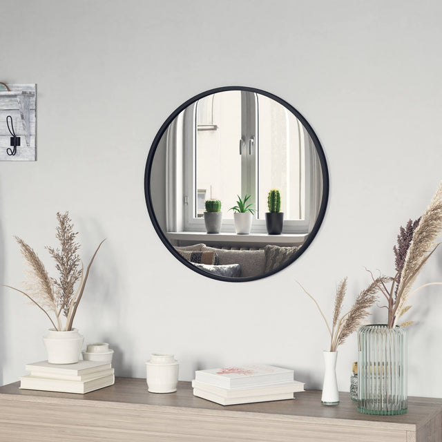 Front. Emma + Oliver - Mersin Wall Mounted Mirror with Iron Frame, Silver Backing and Shatterproof Glass for Entryways, Bathrooms and More - Black.