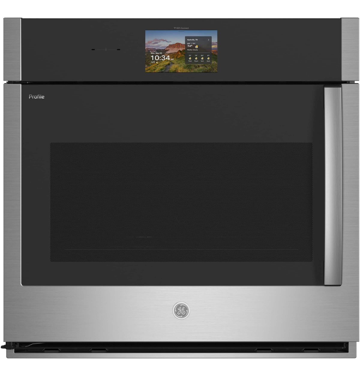 GE Profile - 30" Smart Built-In Single Electric True European Convection Wall Oven with Air Fry and Left-Hand Side-Swing Door - Stainless Steel