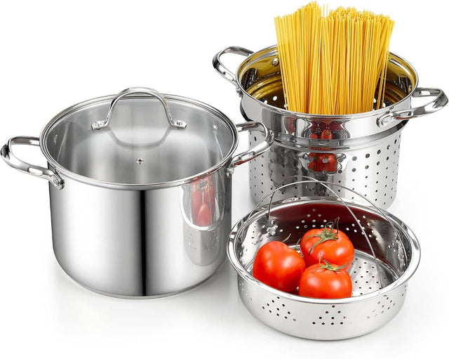 Front. Cooks Standard - 8 Quart 4-Piece Stainless Steel Pasta Pot Multipurpose Stock Pot with Strainer Basket & Steamer Insert, Spaghetti Cooker - stainless steel.