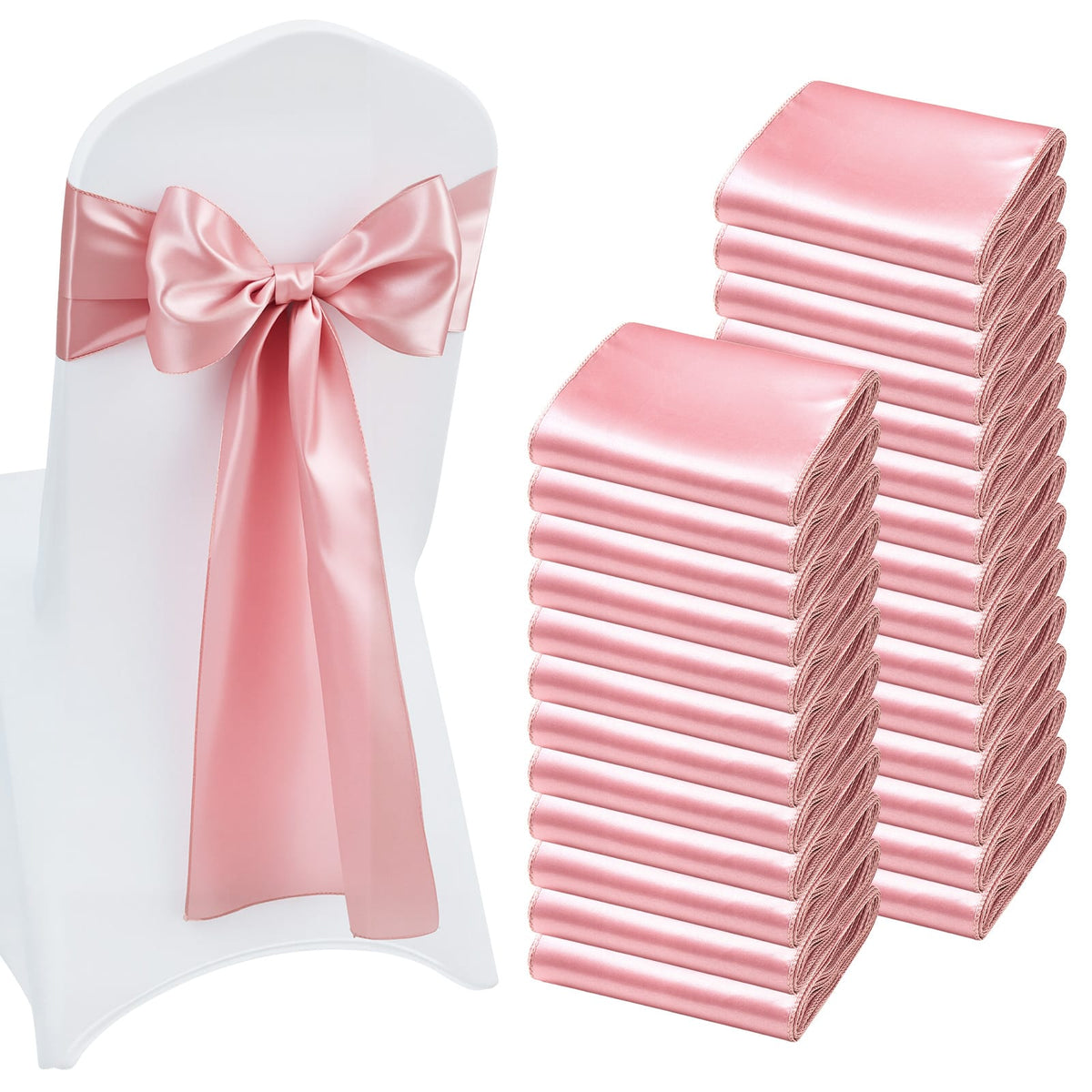 VEVOR - Satin Chair Sashes Bows, 100PCS Chair Ribbon Ties Back Sash, 7 x 108 inch, Wedding Reception Decoration - Rose Gold